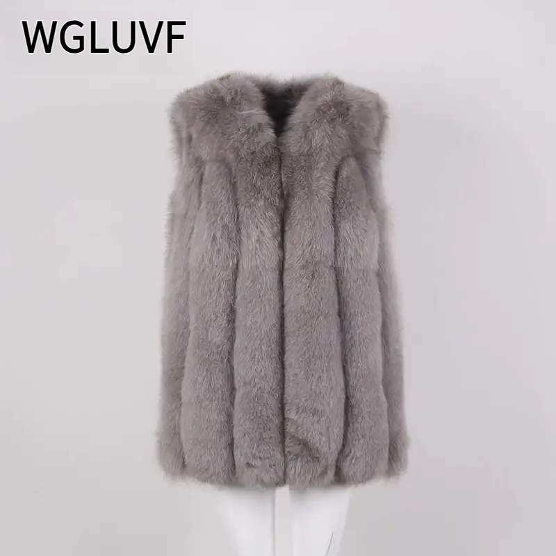High quality women winter real fox fur vest gilet genuine fox fur coat - WGLUVF