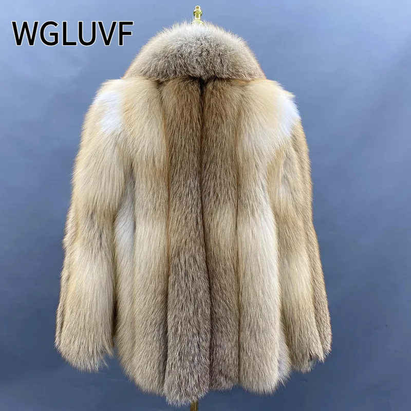 Fashion Natural Red Fox Fur Coat Women Warm Thick Big Shawl Fur Collar Coat - WGLUVF