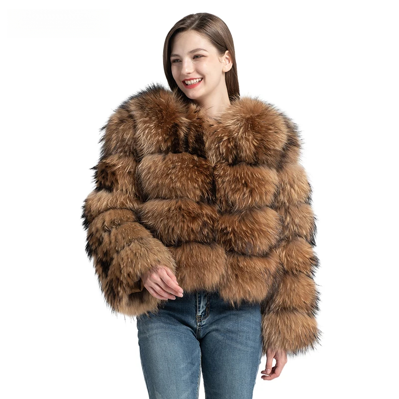 Short Raccoon Fur Women's Warm Jacket - WGLUVF