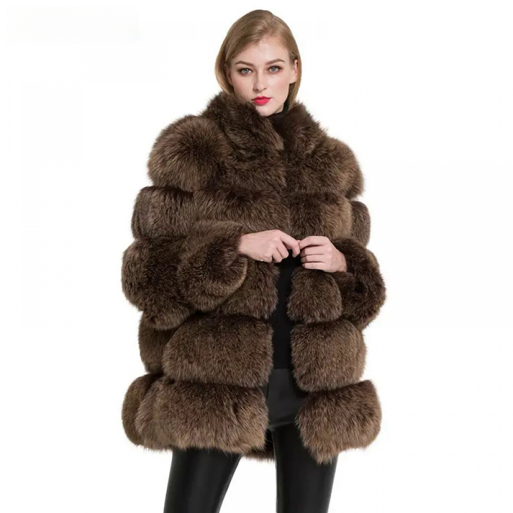 Fur medium long bread block fox fur coat - WGLUVF