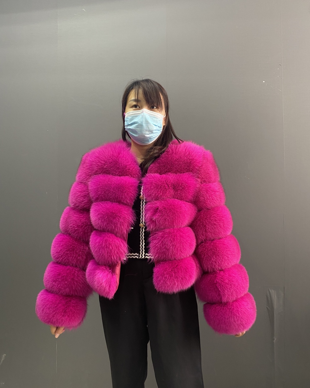 Classic fox fur short long sleeved jacket Add long sleeves - WGLUVF