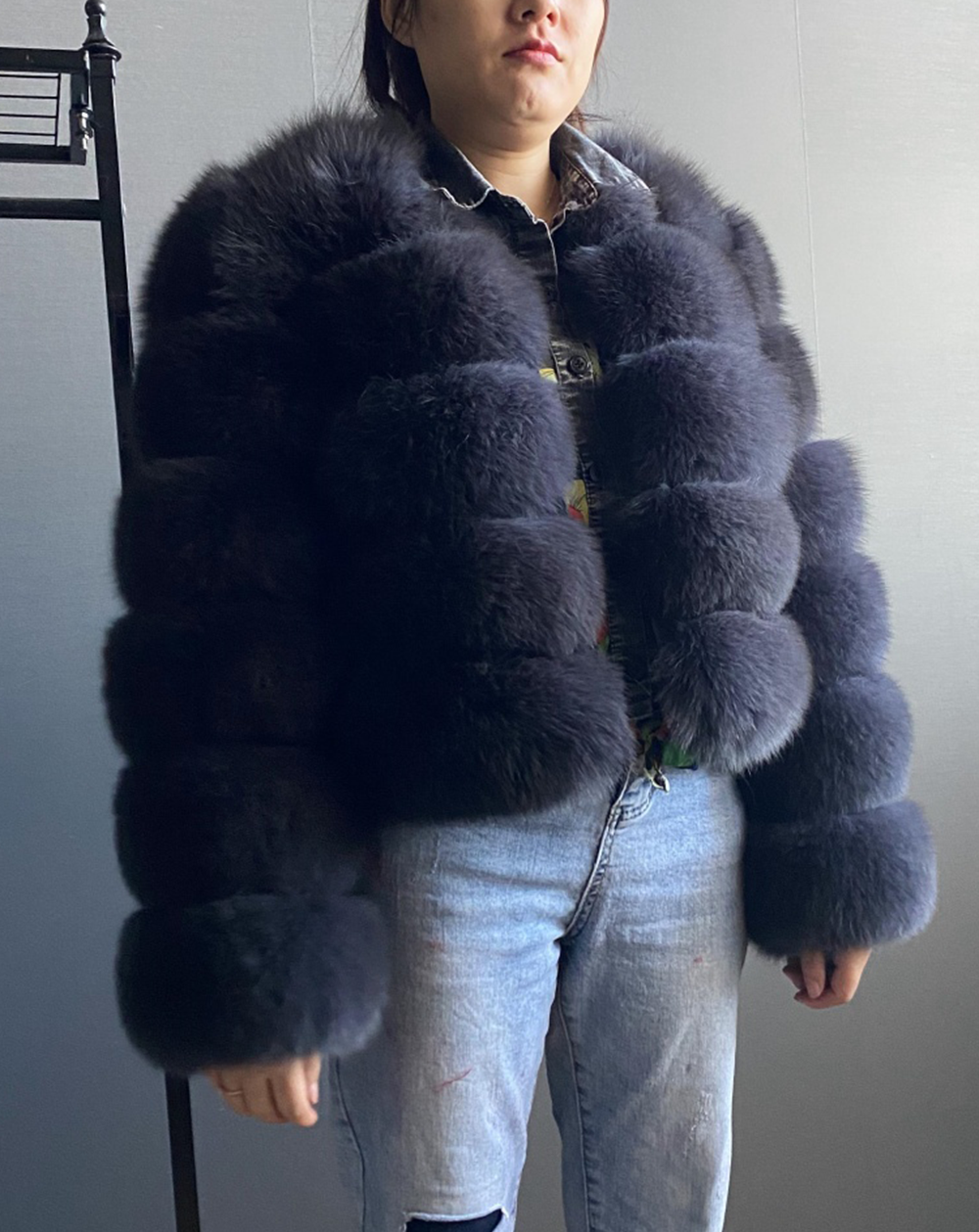 Classic fox fur short long sleeved jacket Add long sleeves - WGLUVF