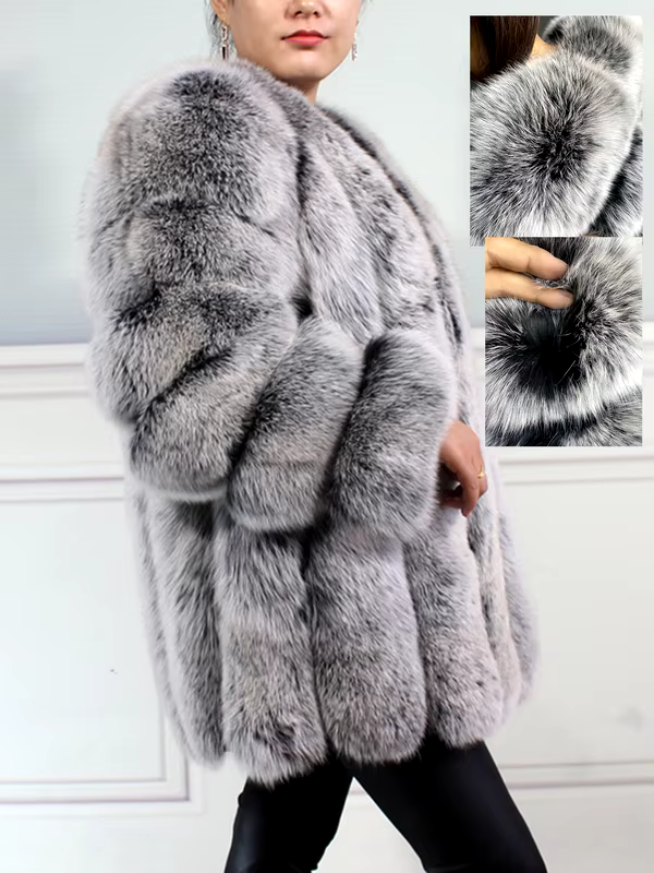 Large size ladies winter fox fur jacket long sleeve winter jacket ladies real fox fur coat leather jacket - WGLUVF