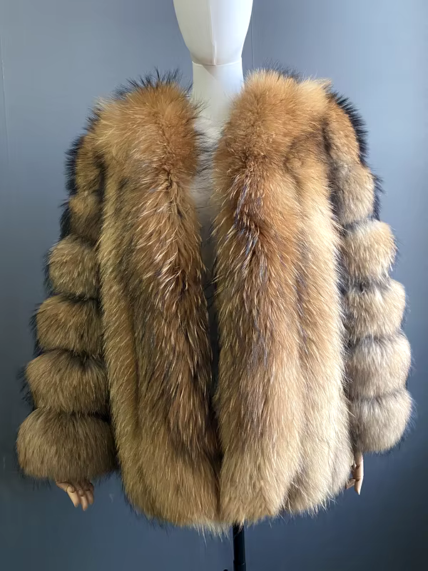 Large size ladies winter fox fur jacket long sleeve winter jacket ladies real fox fur coat leather jacket - WGLUVF