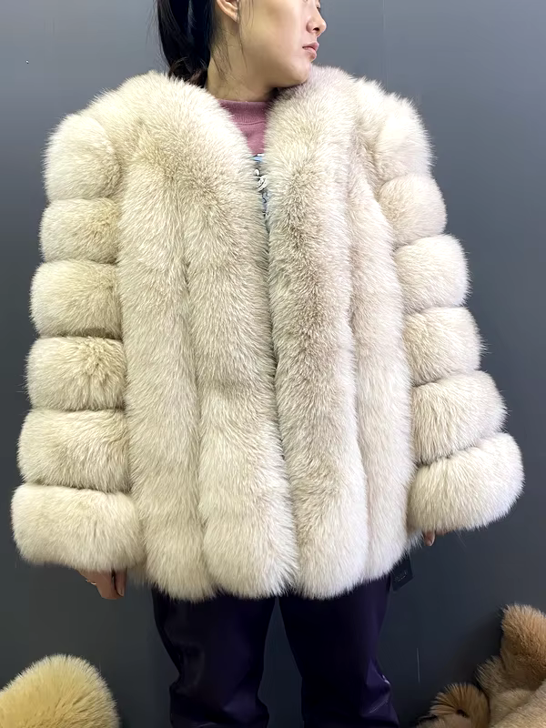 Large size ladies winter fox fur jacket long sleeve winter jacket ladies real fox fur coat leather jacket - WGLUVF