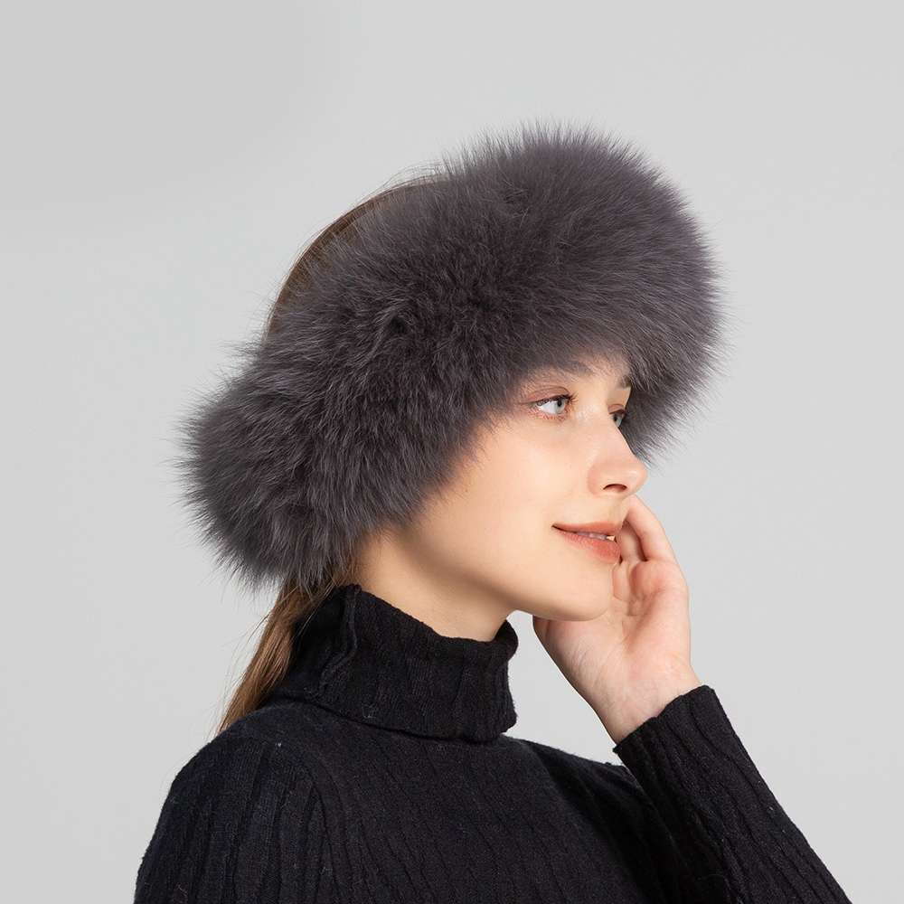 Winter Fashion Elastic Headband Fox Fur Headwear Racccoon Fur Women's Fluffy Real Fur Band - WGLUVF
