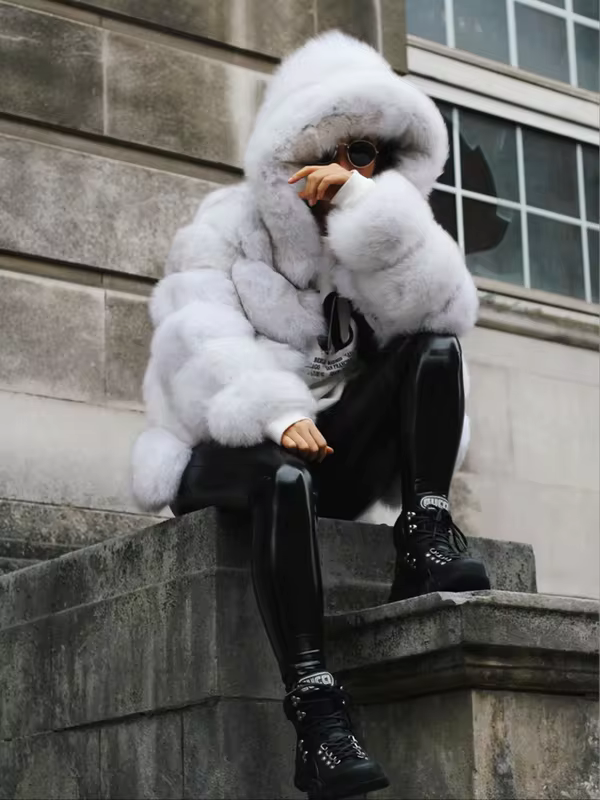 Fashion Winter Real Fox Fur Jacket Hat Oversized Hood Fur Fox Jacket Home Casual High Street Popular - WGLUVF