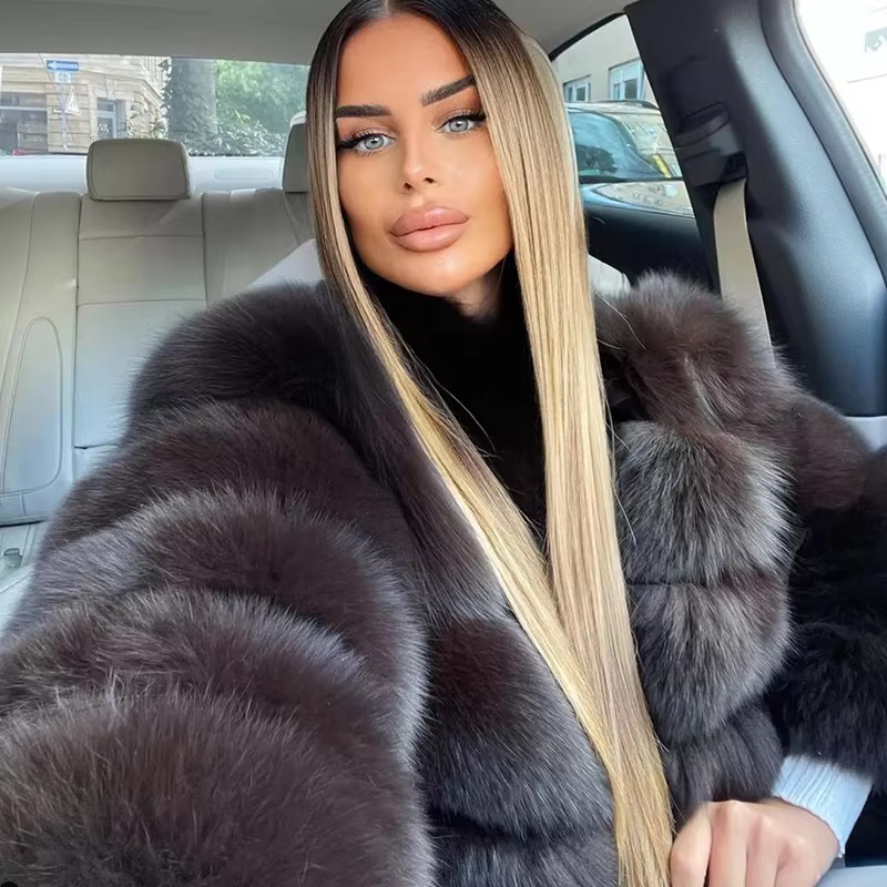 Fashion Winter Real Fox Fur Jacket Hat Oversized Hood Fur Fox Jacket Home Casual High Street Popular - WGLUVF