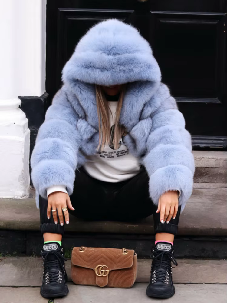 Fashion Winter Real Fox Fur Jacket Hat Oversized Hood Fur Fox Jacket Home Casual High Street Popular - WGLUVF