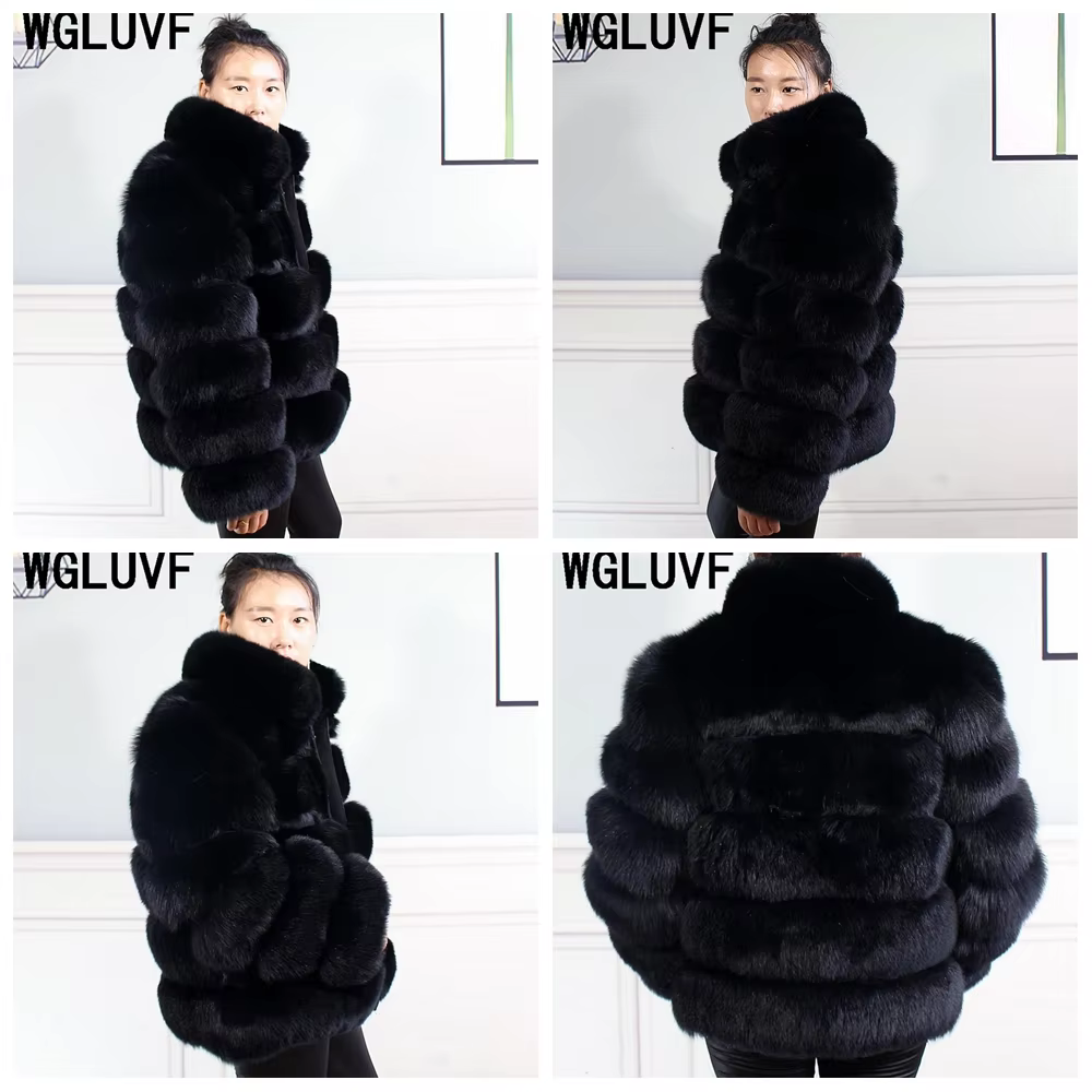 Winter women's Jacket Real Fox fur coat Stand Collar high street Coat real Fox Fur jackets women's coats in promotion WGLUVF FUR - WGLUVF