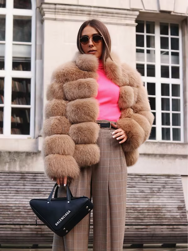 Winter women's Jacket Real Fox fur coat Stand Collar high street Coat real Fox Fur jackets women's coats in promotion WGLUVF FUR - WGLUVF