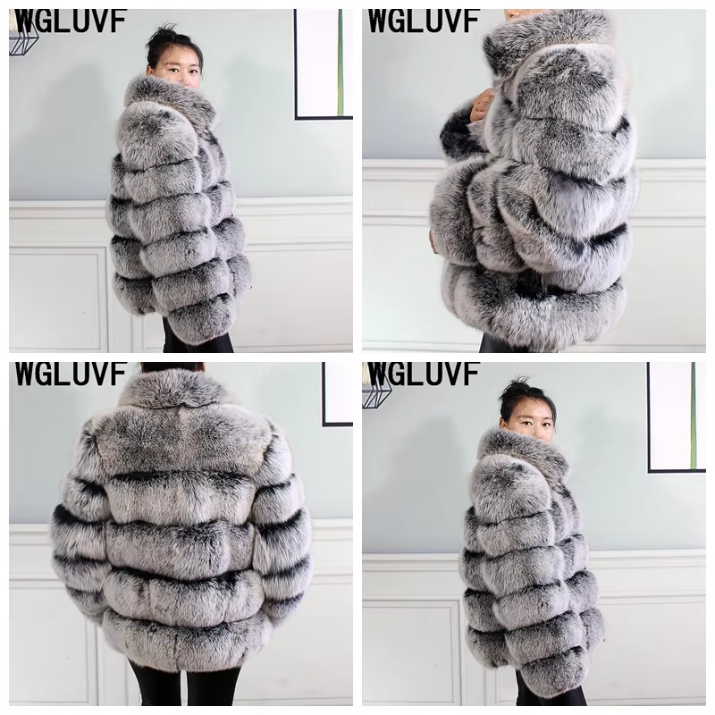 Winter women's Jacket Real Fox fur coat Stand Collar high street Coat real Fox Fur jackets women's coats in promotion WGLUVF FUR - WGLUVF