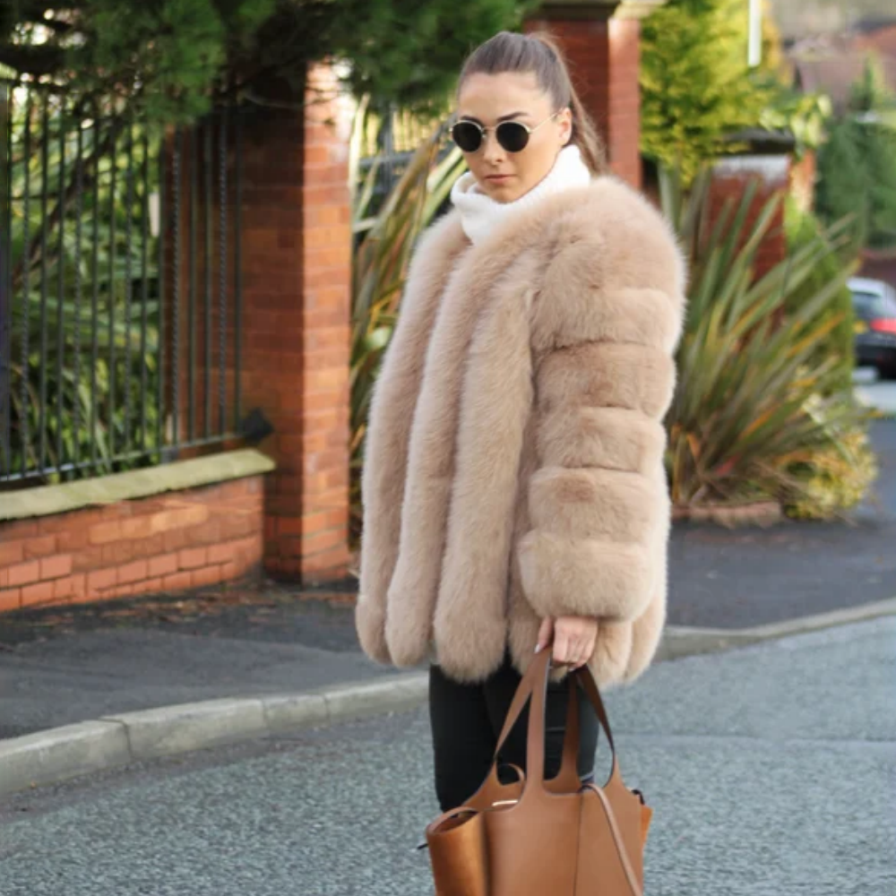 Large size ladies winter fox fur jacket long sleeve winter jacket ladies real fox fur coat leather jacket - WGLUVF