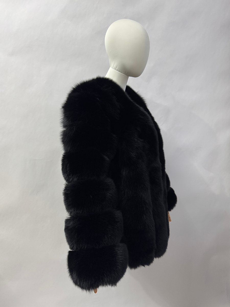 Large size ladies winter fox fur jacket long sleeve winter jacket ladies real fox fur coat leather jacket - WGLUVF