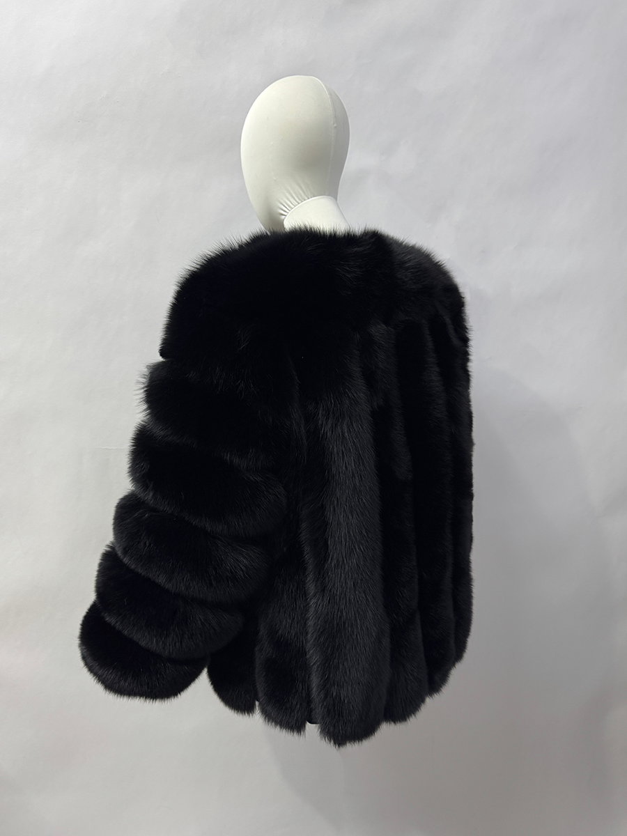 Large size ladies winter fox fur jacket long sleeve winter jacket ladies real fox fur coat leather jacket - WGLUVF