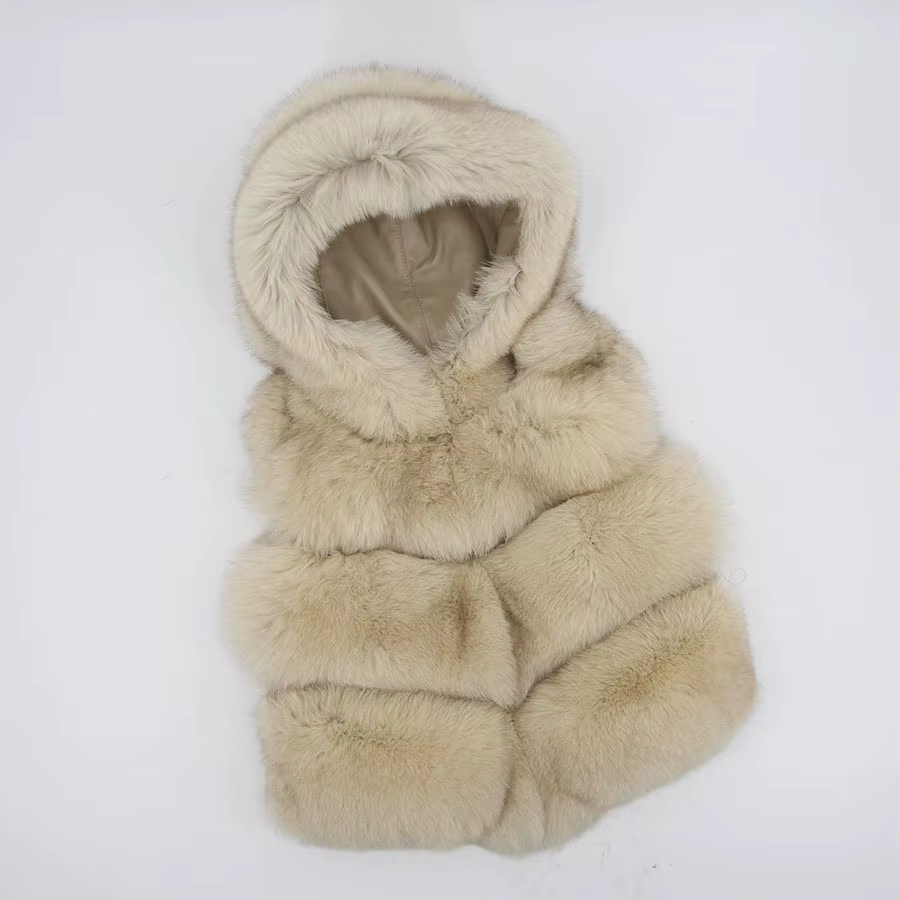 Women's fur real fox skin vest hood vest - WGLUVF