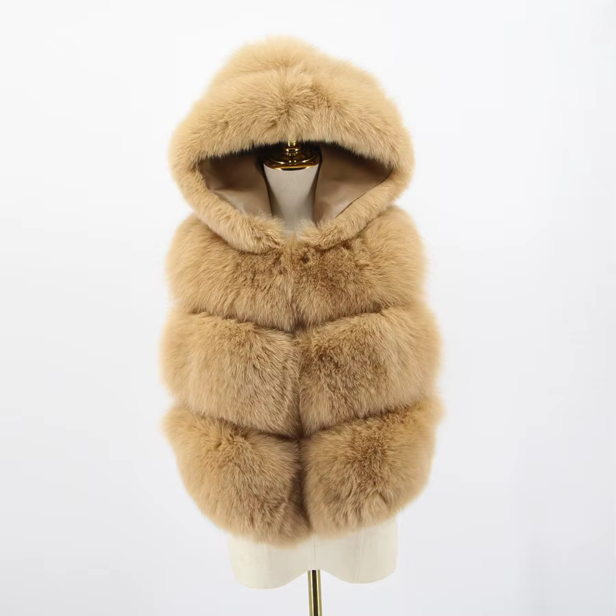 Women's fur real fox skin vest hood vest - WGLUVF
