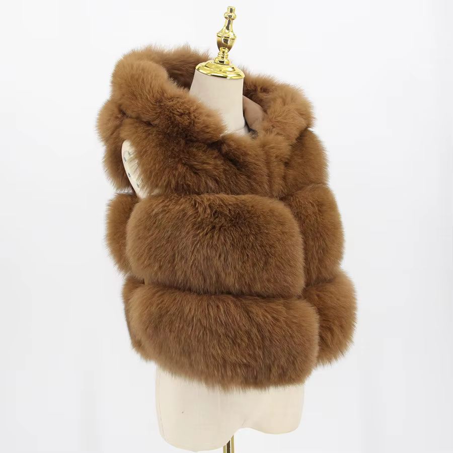 Women's fur real fox skin vest hood vest - WGLUVF