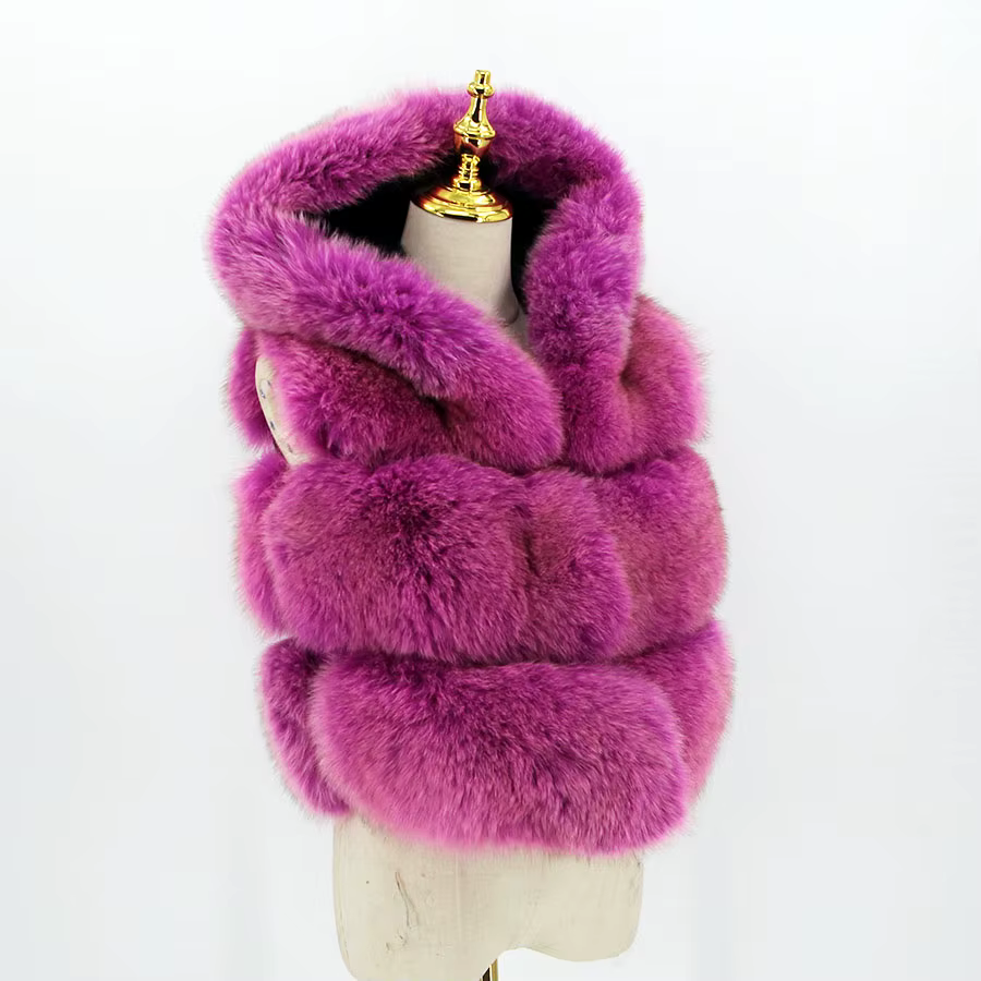 Women's fur real fox skin vest hood vest - WGLUVF