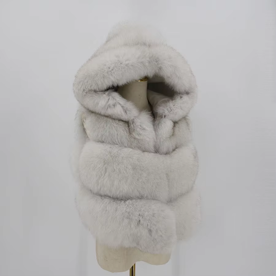 Women's fur real fox skin vest hood vest - WGLUVF