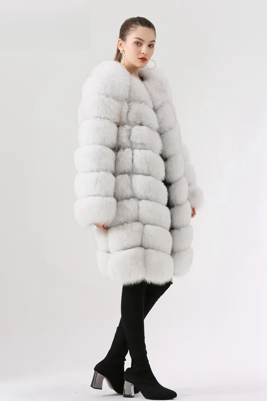 Fox fur coat extended, super warm and perfect design 90cm - WGLUVF