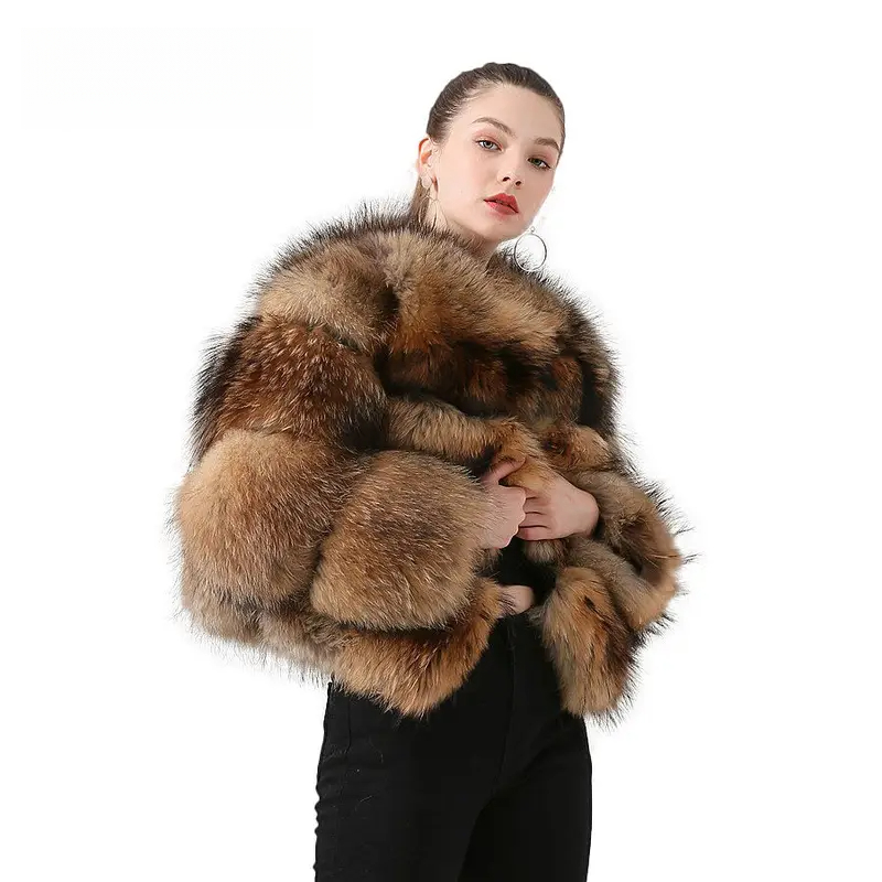 Wide three rows of raccoon fur fur coat - WGLUVF