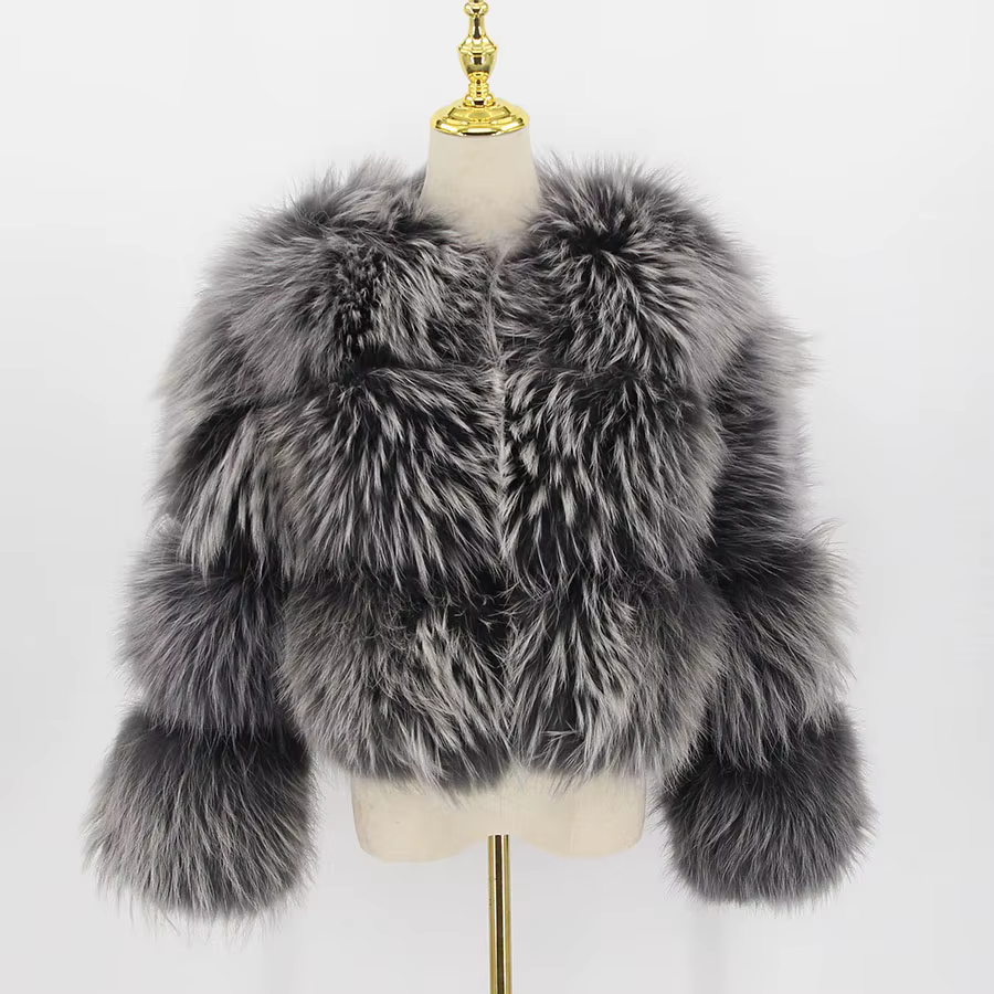 Wide three rows of raccoon fur fur coat - WGLUVF