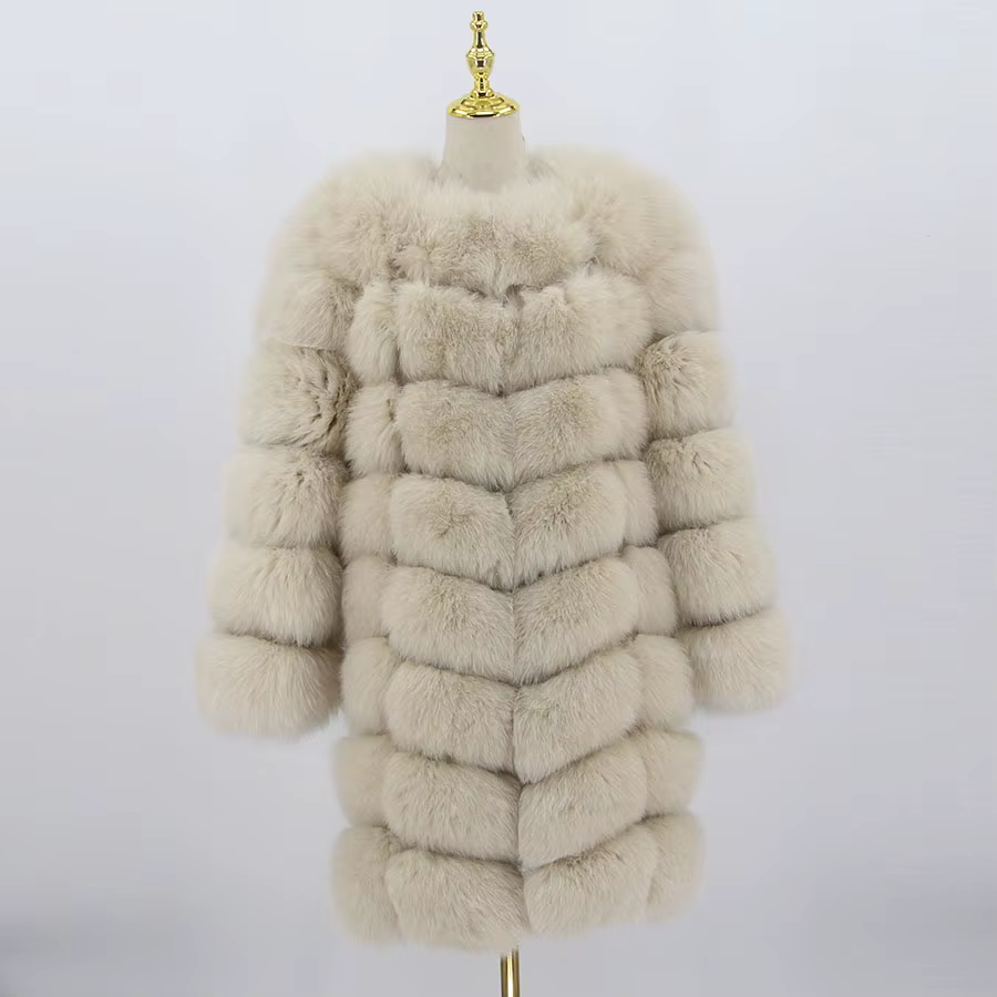 Fox fur coat extended, super warm and perfect design 90cm - WGLUVF