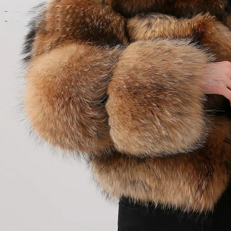 Wide three rows of raccoon fur fur coat - WGLUVF