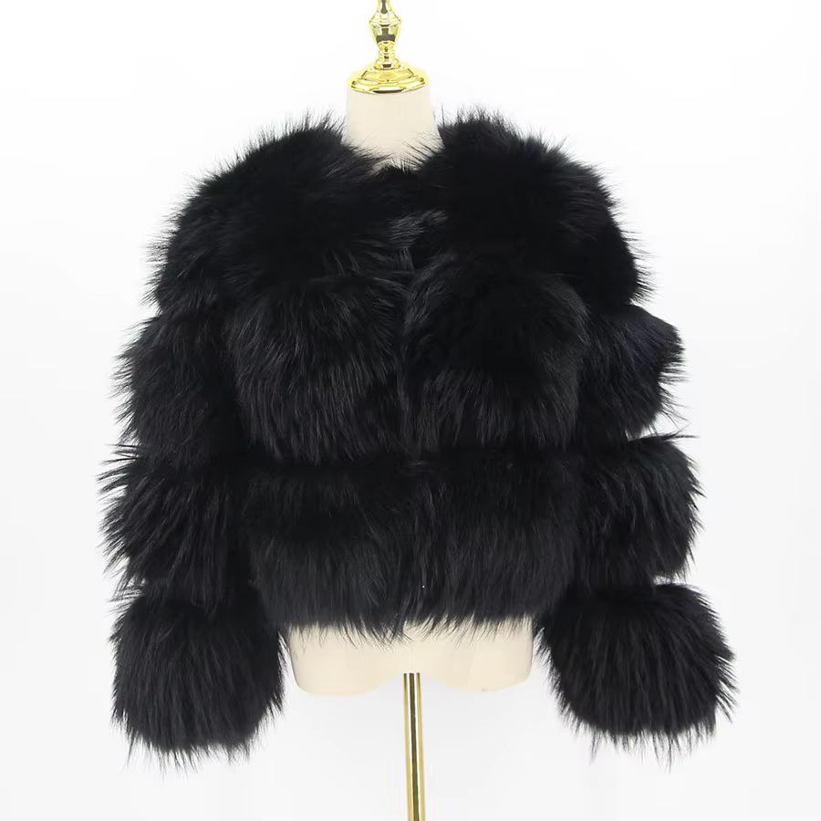 Wide three rows of raccoon fur fur coat - WGLUVF