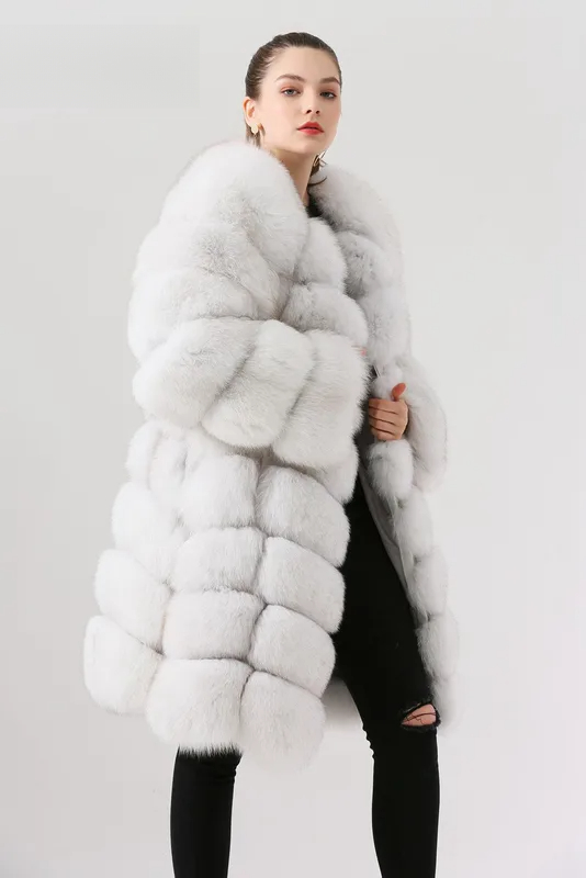 Fox fur coat extended, super warm and perfect design 90cm - WGLUVF