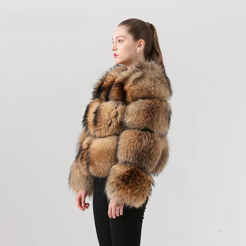 Wide three rows of raccoon fur fur coat - WGLUVF