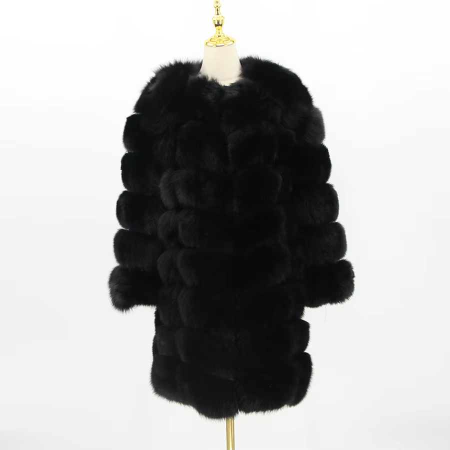 Fox fur coat extended, super warm and perfect design 90cm - WGLUVF