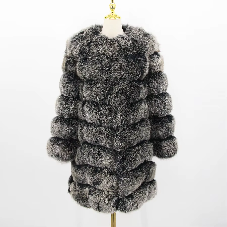 Fox fur coat extended, super warm and perfect design 90cm - WGLUVF