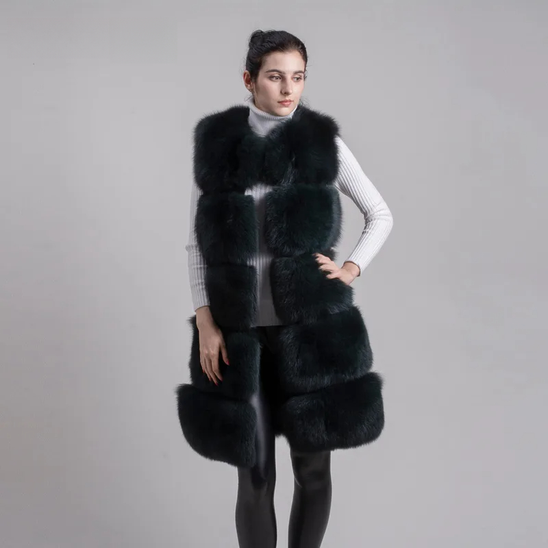 High quality fox fur long vest for women - WGLUVF