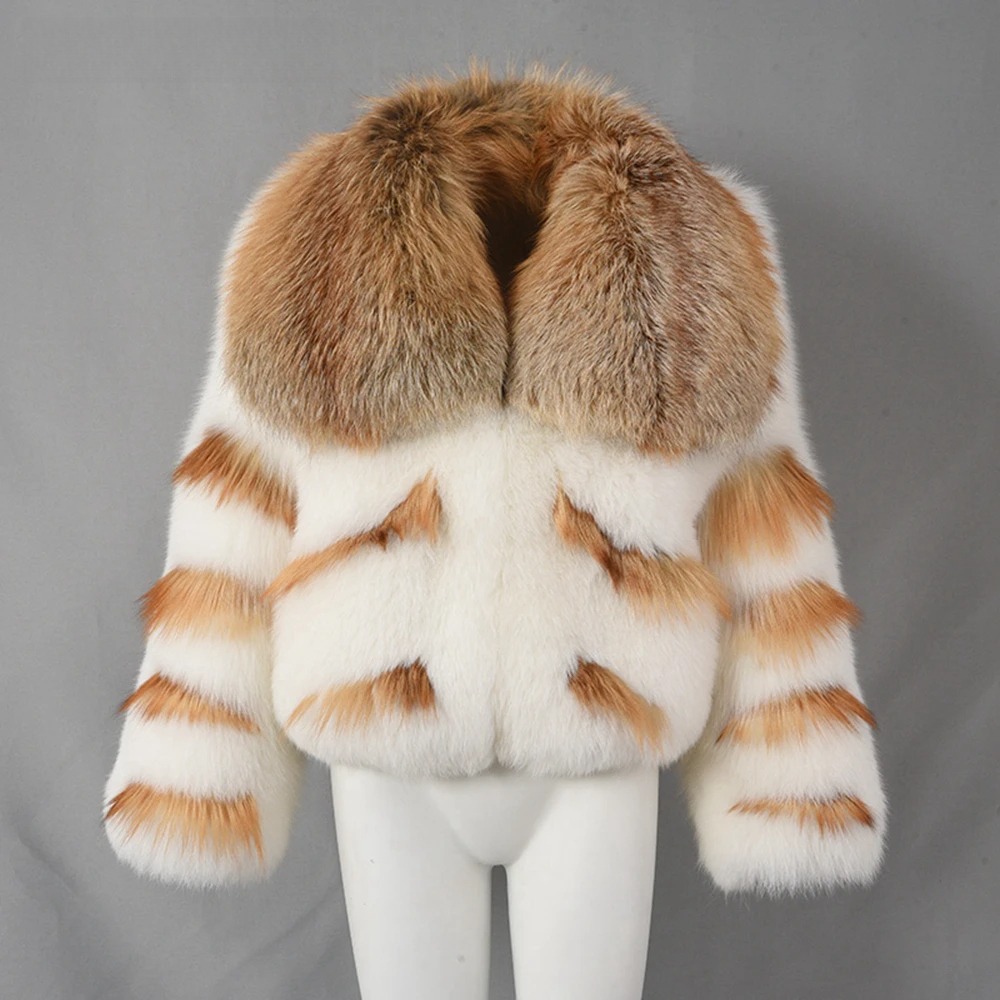 Multi colored layered whole skin fox jacket - WGLUVF
