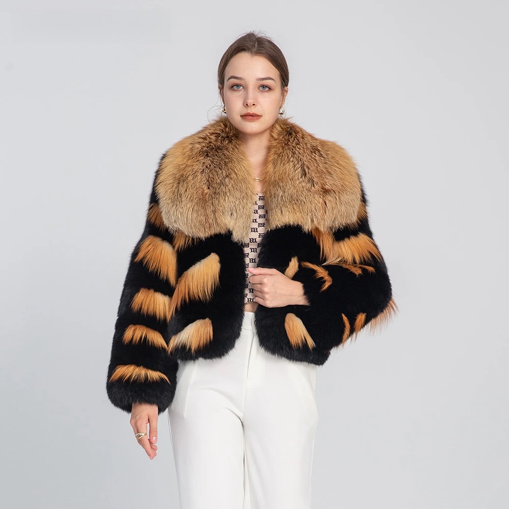 Multi colored layered whole skin fox jacket - WGLUVF