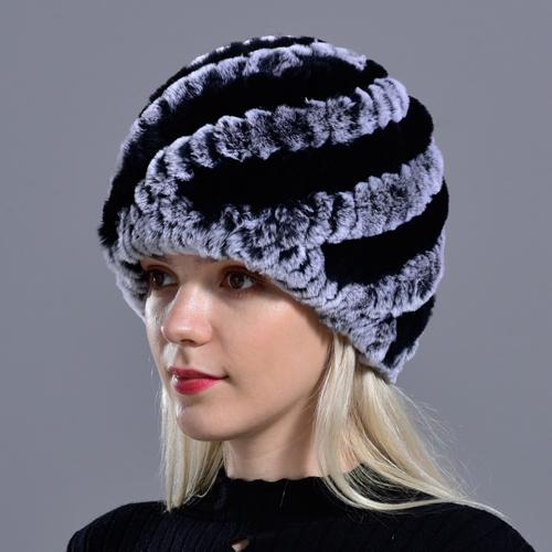 Rabbit Winter Fur Hat for Women Real Fur Knitted Cap - WGLUVF