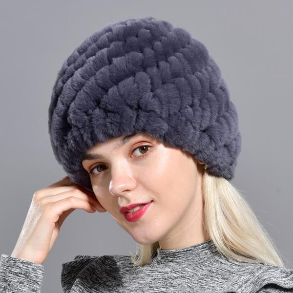 Rabbit Winter Fur Hat for Women Real Fur Knitted Cap - WGLUVF