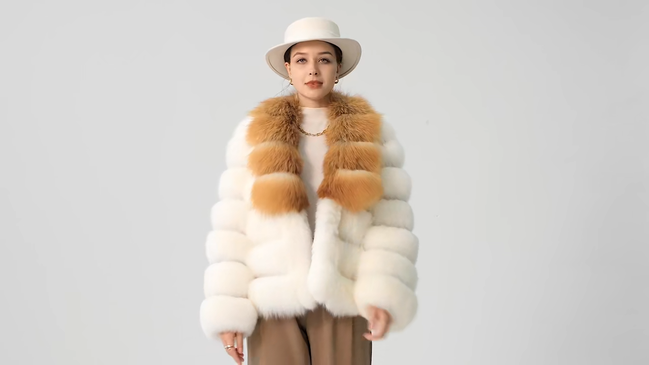 Fox fur coat with multiple rows of fur collar and fox fur jacket - WGLUVF