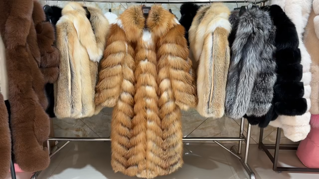 Luxury Full-Length Golden Fox Fur Coat with Oversized Hood - WGLUVF