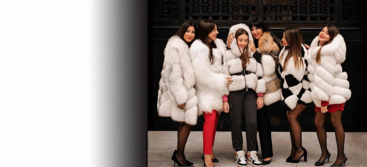 Model wearing real fox fur coat – by WGLUVF