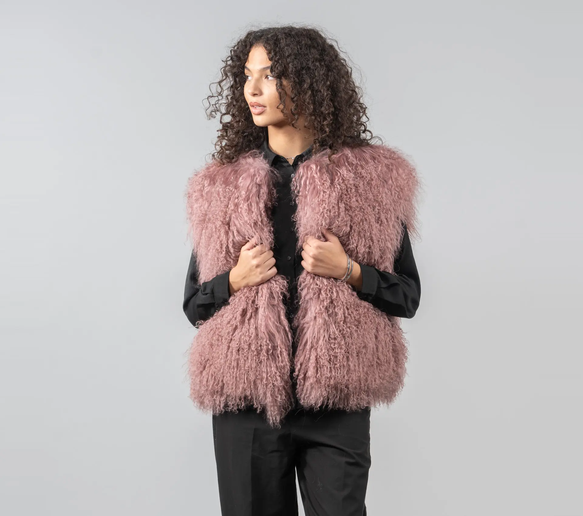 Grey Rose Mongolian Sheep Fur Vest Soft and Skin friendly