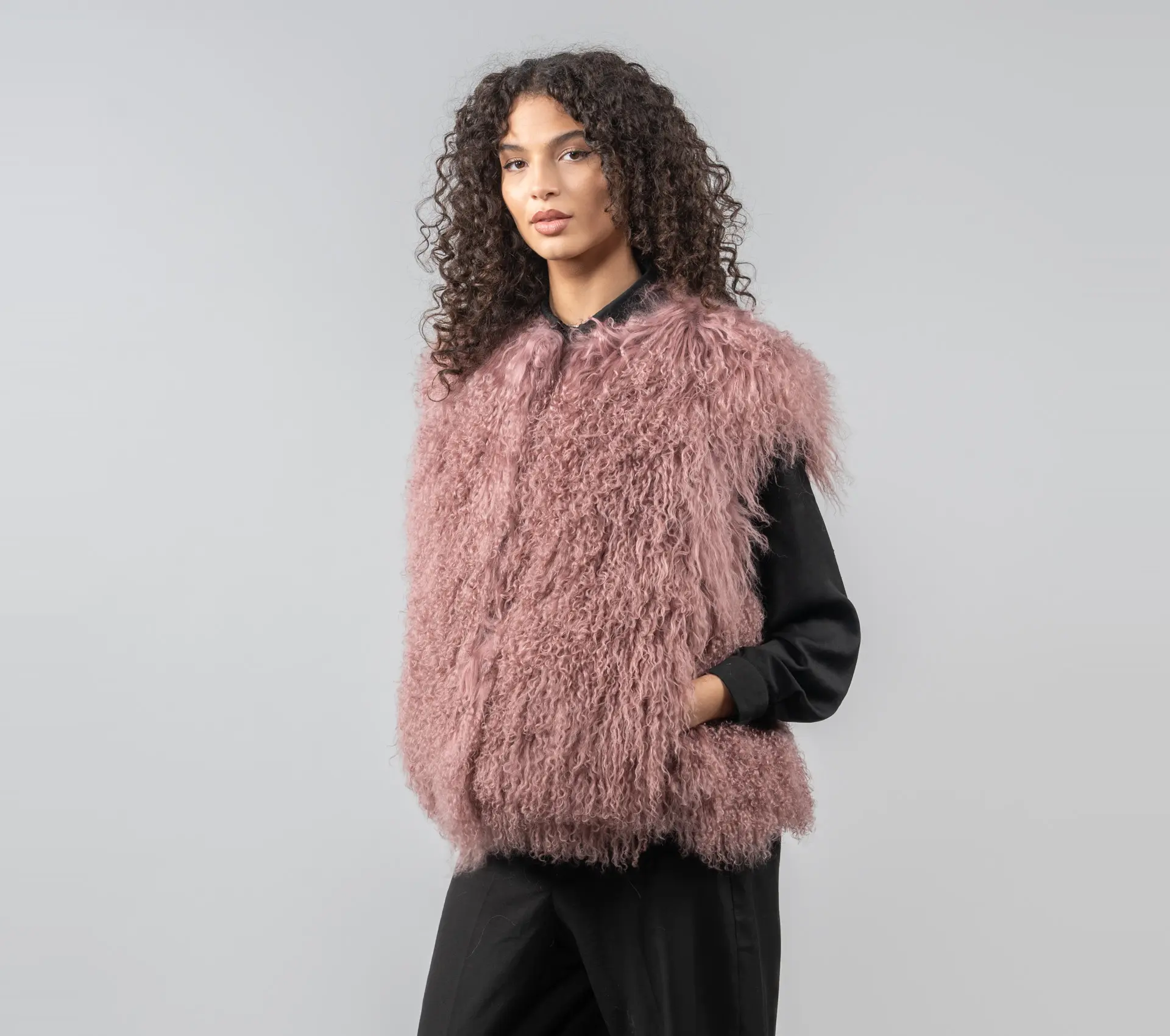 Grey Rose Mongolian Sheep Fur Vest Soft and Skin friendly
