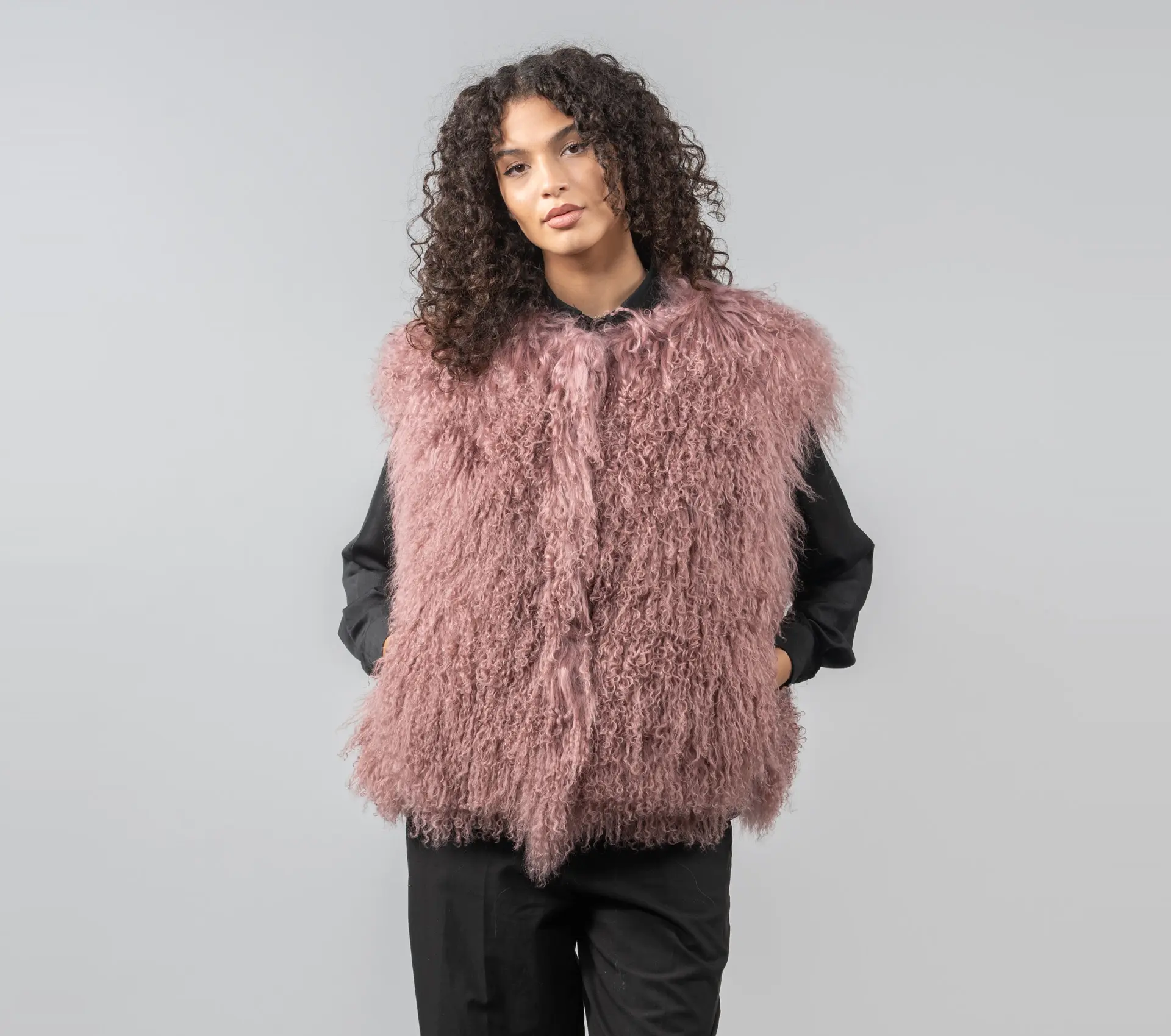 Grey Rose Mongolian Sheep Fur Vest Soft and Skin friendly