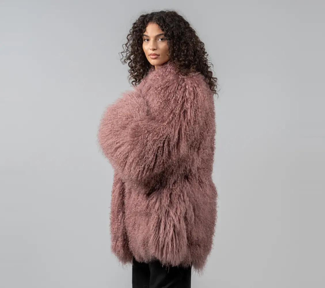 Grey Rose Mongolian Sheepskin Jacket Long