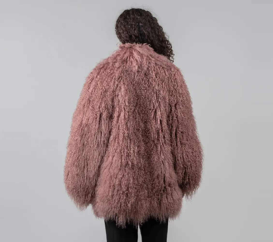 Grey Rose Mongolian Sheepskin Jacket Long