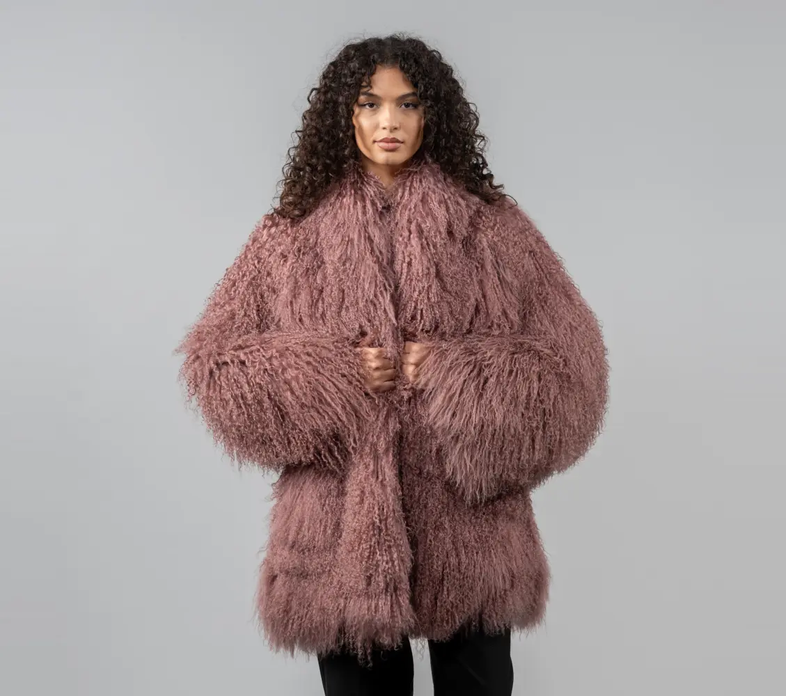 Grey Rose Mongolian Sheepskin Jacket Long