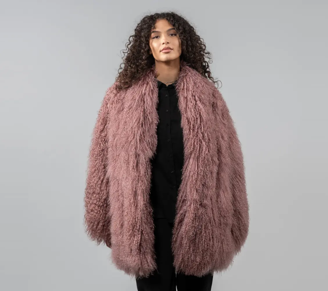 Grey Rose Mongolian Sheepskin Jacket Long