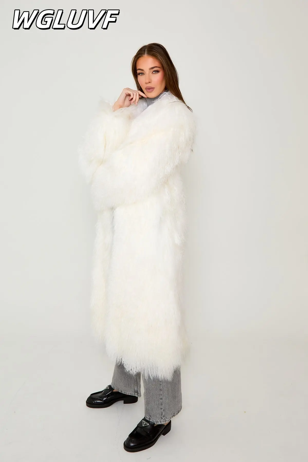Women's Mongolian long sheepskin coat 115cm - WGLUVF